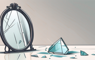 A broken mirror with a new mirror glass next to it