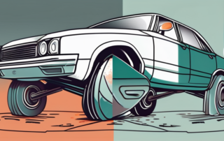 A spray can next to a car with half of its body in its original color and the other half freshly painted