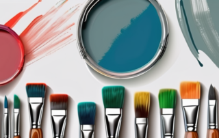 Various paintbrushes dipped in vibrant chrome paints
