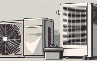 A broken air conditioning unit with various tools around it