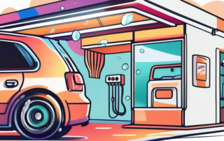 A detailed and colorful car wash station (waschstraße)