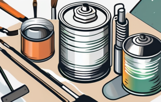 A spray can spraying paint onto a piece of aluminum