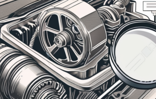 A magnifying glass over a car engine