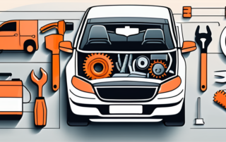 A car with various parts like the engine