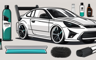 Various car detailing tools like brushes