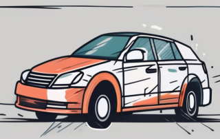 A car with visible signs of damage such as a dented bumper