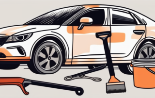 A car being spackled and painted