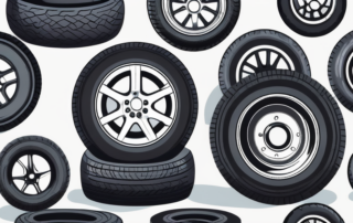 Various car tires showing different sizes