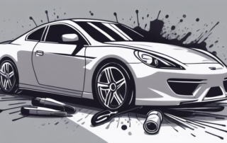 A car with a glossy finish under a spotlight