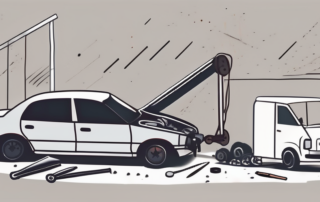 A damaged car being towed away