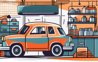 A busy car repair shop with various tools