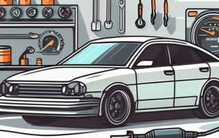 A car with an illuminated dashboard displaying various service indicators