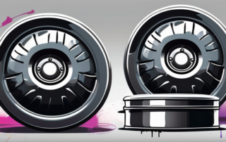 A set of alloy wheels with a spray paint can and a protective mask