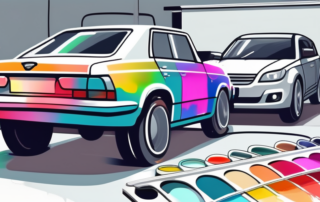 A spray gun applying 2k auto paint onto a car body