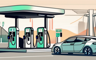 A traditional gasoline pump on one side and an electric car charging station on the other