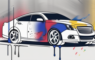 A spray can of wd40 next to a car partially covered with spray film
