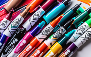 A variety of car paint pens arranged in a row