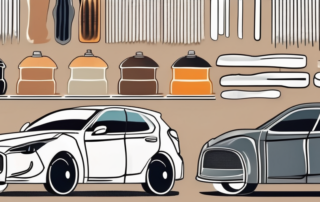 Various car paint sanding tools and different grain sizes of sandpaper