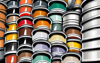Various types of paint cans and brushes