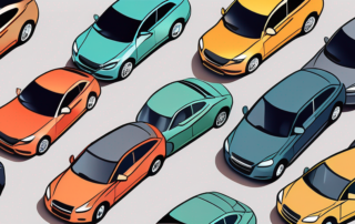 Several cars in various metallic paint colors