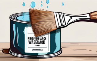 A paintbrush applying water-based paint on a wooden surface