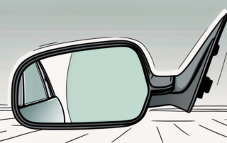 A new car side mirror with a price tag attached