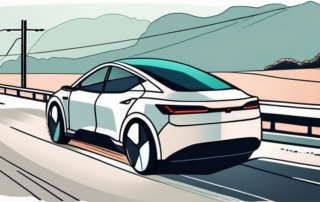 An electric car with a price tag and leasing contract on a split road