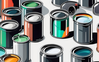 A variety of car paint cans with different colors and finishes