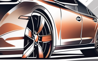 A car with its wheels being wrapped in a glossy