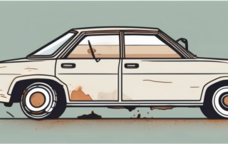 A car with visible signs of wear and tear such as rust