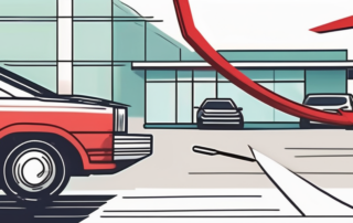 A car with a large red arrow circling it