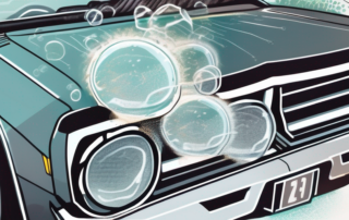 A car engine being cleaned with bubbles and a sponge