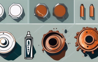 A rust converter spray can in the center