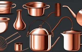 Various copper objects with a shiny lacquer finish
