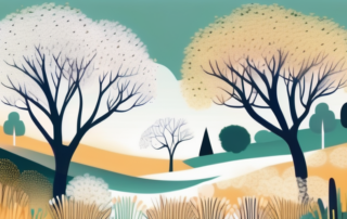 A landscape filled with blooming flowers and trees