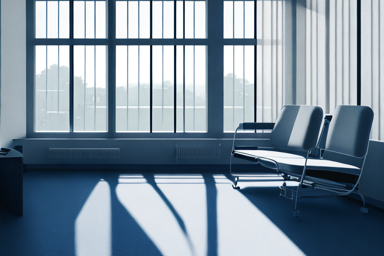 Helles Krankenhauszimmer mit Sonnenlicht, Symbolen von Gesundheit und finanzieller Sicherheit