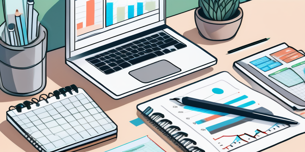 Organisierter Arbeitsplatz mit Laptop, der Website fuer Krankenversicherungsvergleich zeigt, umgeben von Notizbuechern und Taschenrechner für strategische Einsparungen bei privater Krankenversicherung.
