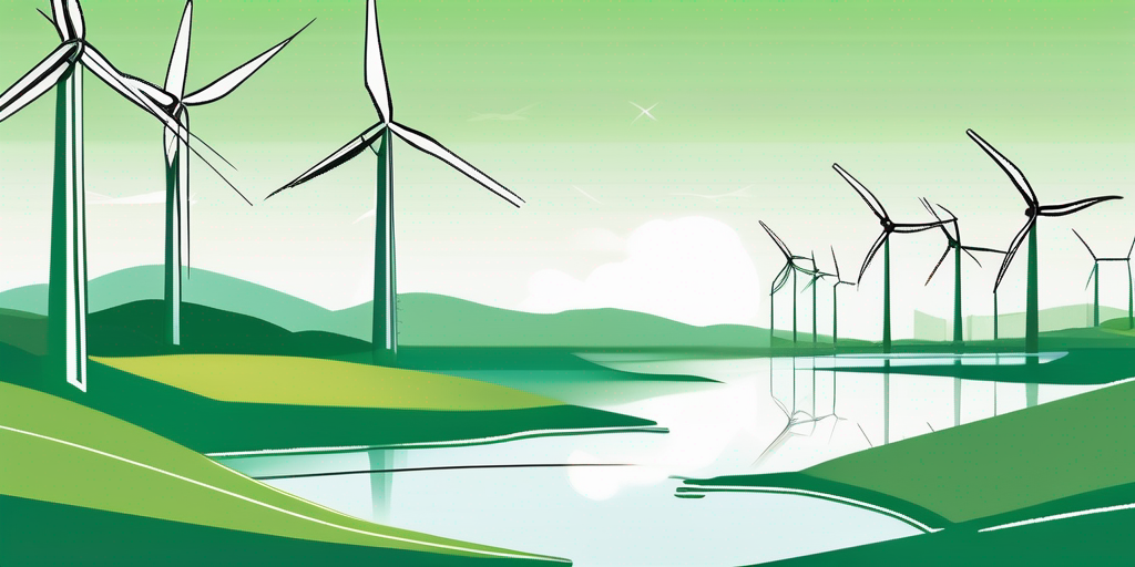 Landschaft mit Windturbinen unter klarem Himmel und Vergleichsdiagramm gruener Stromtarife zur Foerderung nachhaltiger Energieloesungen.