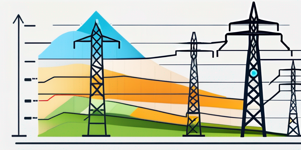 Bunte Diagramme und Grafiken zu verschiedenen Stromtarifen mit Symbolen fuer Solarenergie, Windenergie und Wasserkraft auf digitalem Interface-Hintergrund zur Energievergleichsunterstuetzung.