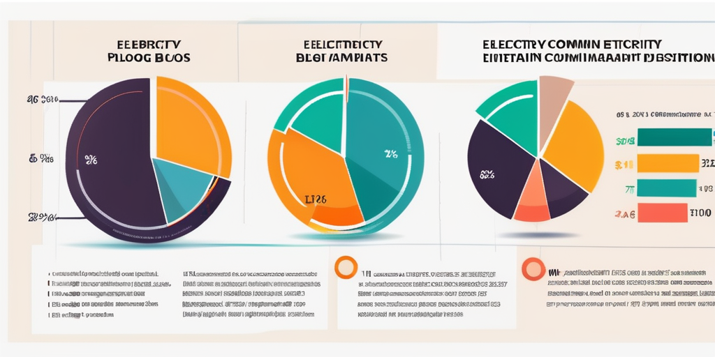 Bunte Tortendiagramme und Grafiken zur Visualisierung von Statistiken und Daten ueber haeufige Mythen beim Stromvergleich