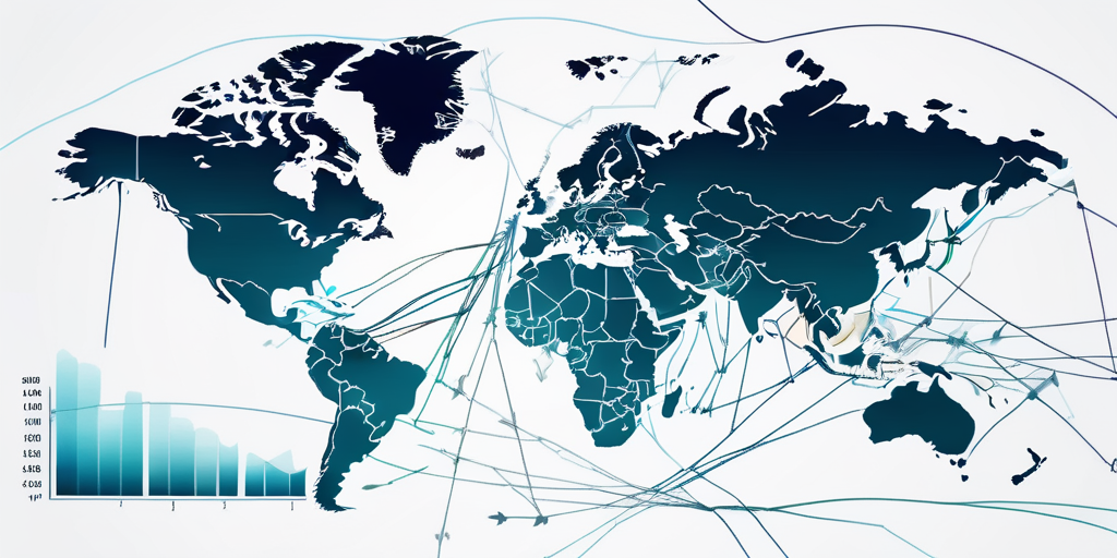 Globale Karten und Diagramme visualisieren betroffene Regionen und wirtschaftliche Faktoren der Strompreisschwankungen, mit Trendpfeilen und kausalen Zusammenhaengen.