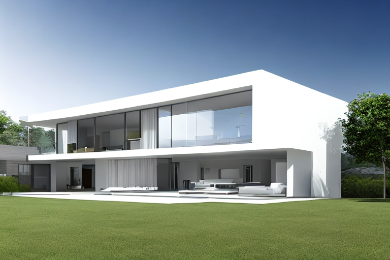 Modernes Zuhause mit Solarpanels, energieeffizienter Beleuchtung und smarten Thermostaten, nachhaltige Energieloesungen.