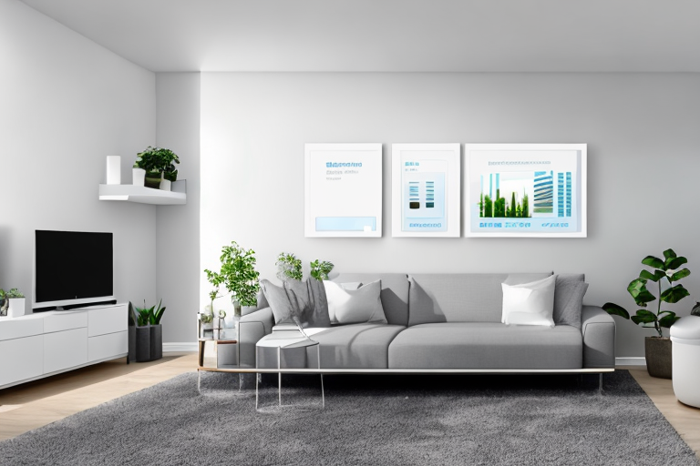 Energieeffiziente Geraete und Smart Meter Display in einem modernen, umweltfreundlichen Zuhause.