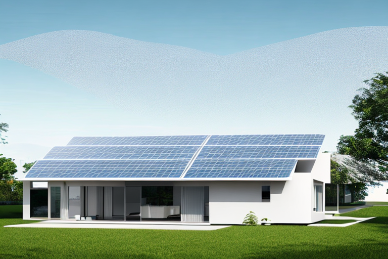 Modernes energieeffizientes Haus mit Solarpanelen und Smart-Home-Geraeten zur Optimierung des Stromverbrauchs