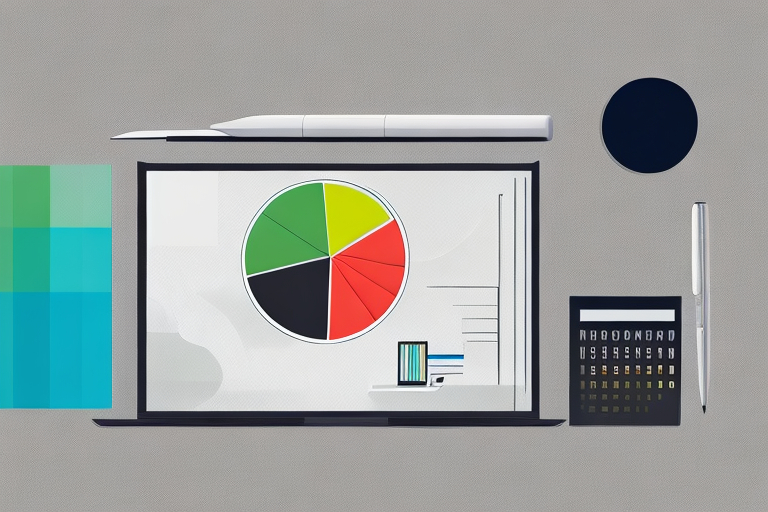 Modernes Buero mit Laptop, Tortendiagramm, Notizblock und Stift fuer Anbieterwechselanalyse unter hellem Tageslicht.