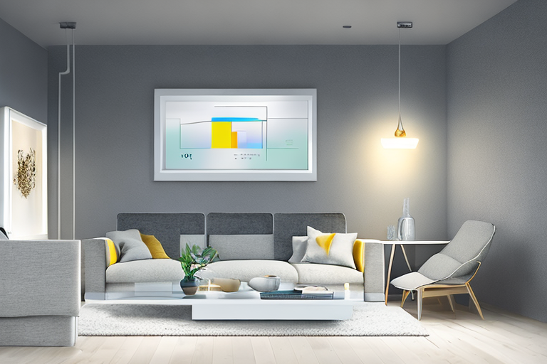 Gemütliches modernes Zuhause mit energiesparenden Lampen und Smart Meter im Hintergrund.