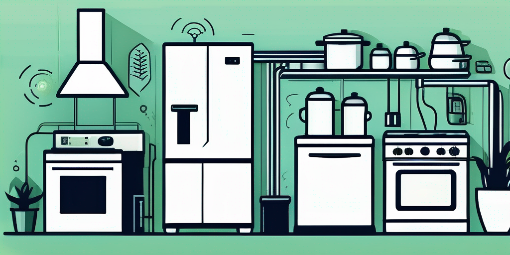 Energieeffiziente Geraete und Smart-Home-Systeme zur Kostenersparnis und Umweltschutz in einem modern arrangierten Wohnraum.