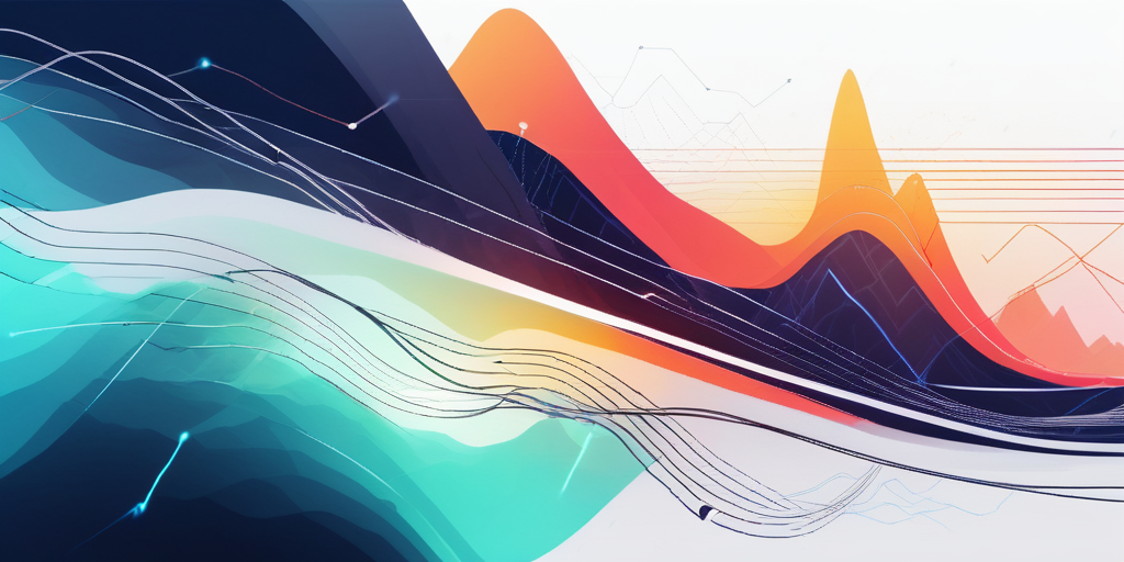 Abstraktes, futuristisches Bild mit dynamischen Grafiken zur Innovation im Bereich elektrische Energie, Linien und helle Punkte verdeutlichen Schwankungen der Strompreise.