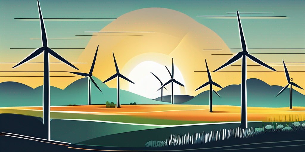 Energieeffiziente Gluehbirnen und kleine Windturbinen vor Sonnenaufgang, Symbol fuer vielfaeltige Stromoptionen und Entscheidungsfindung fuer den richtigen Energiestarif.