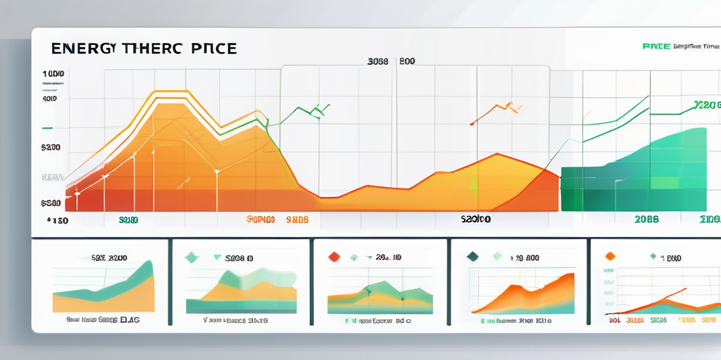 Dynamisches Diagramm zur Darstellung von Energiepreistrends ueber Zeit, Vergleich der Stromkosten mit Infografiken zu Einsparpotentialen fuer effiziente Finanzplanung.